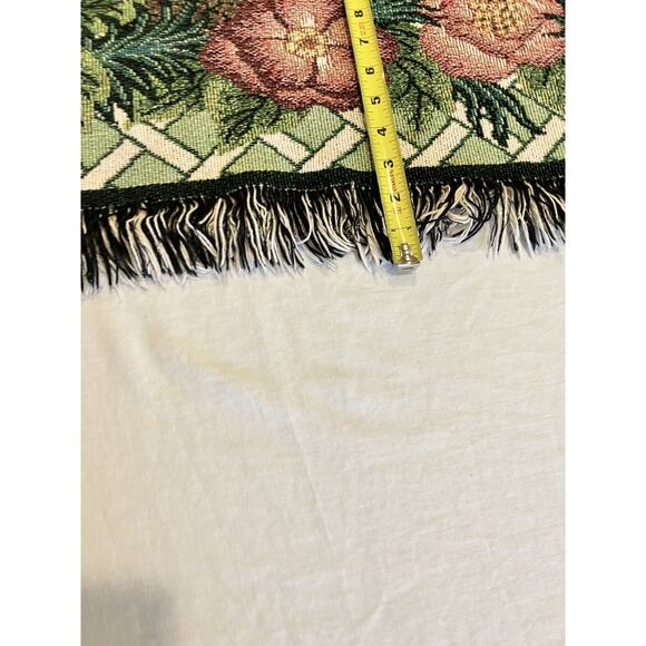 VTG Fitz And Floyd Santa Throw Woven Cotton Fringed Reverse Weave 67” x 52” - Picture 12 of 16